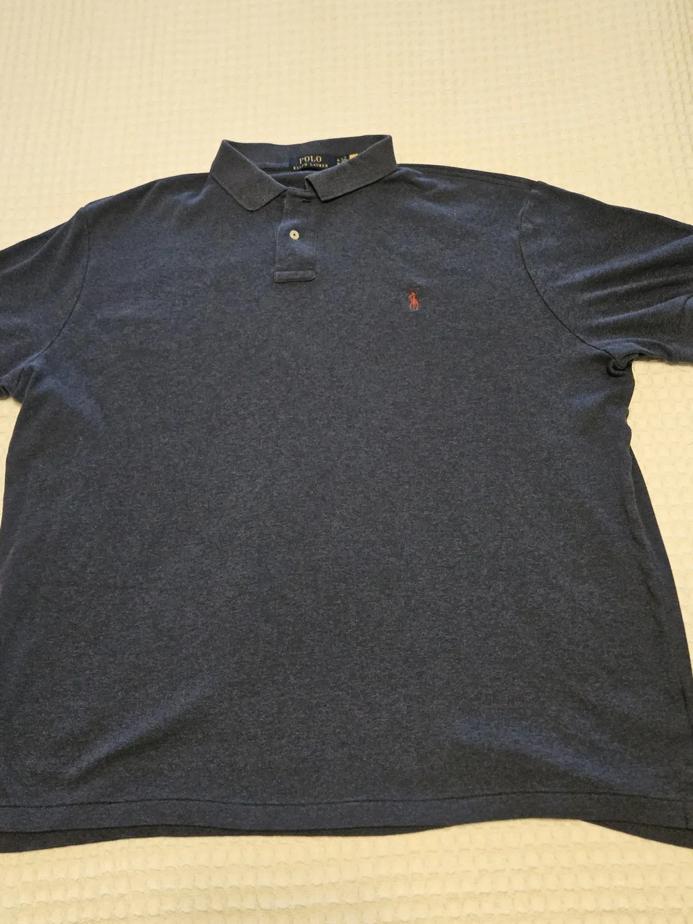 Polo Ralph Lauren Men's XL Blue Solid Polo Shirt Short Sleeve Cotton Red Pony
